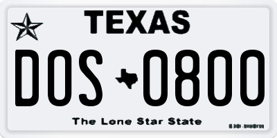TX license plate DOS0800