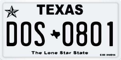 TX license plate DOS0801