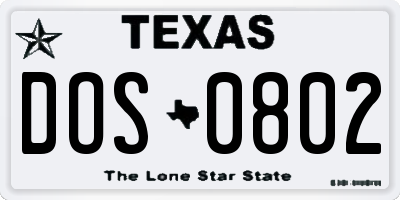TX license plate DOS0802