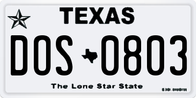 TX license plate DOS0803