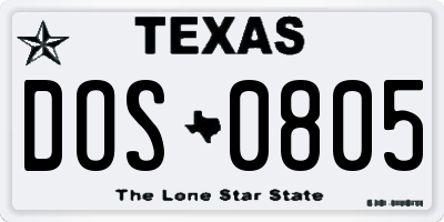 TX license plate DOS0805