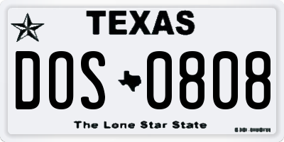 TX license plate DOS0808