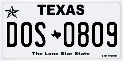 TX license plate DOS0809