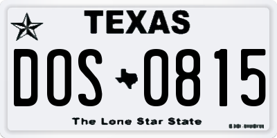 TX license plate DOS0815