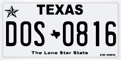 TX license plate DOS0816