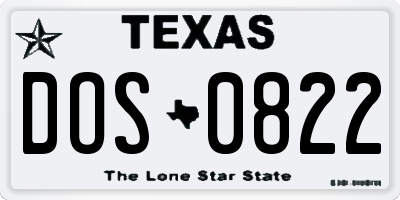 TX license plate DOS0822