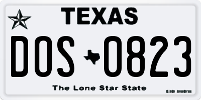 TX license plate DOS0823