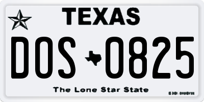 TX license plate DOS0825