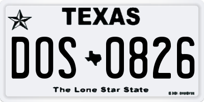 TX license plate DOS0826