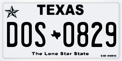 TX license plate DOS0829