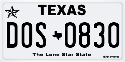 TX license plate DOS0830