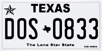 TX license plate DOS0833