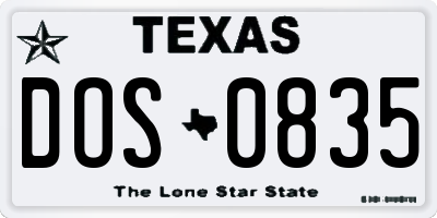 TX license plate DOS0835