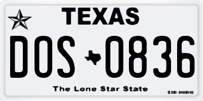 TX license plate DOS0836