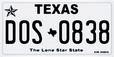 TX license plate DOS0838