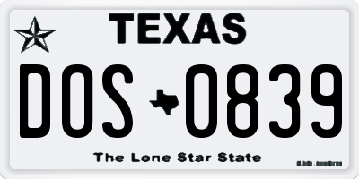 TX license plate DOS0839