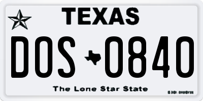 TX license plate DOS0840
