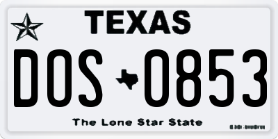 TX license plate DOS0853