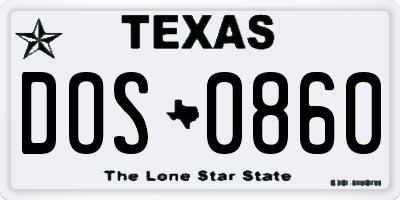 TX license plate DOS0860