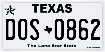 TX license plate DOS0862