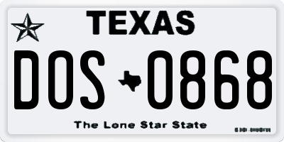 TX license plate DOS0868
