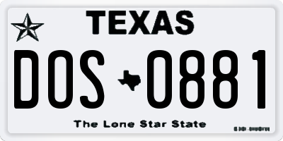 TX license plate DOS0881