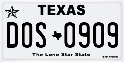 TX license plate DOS0909