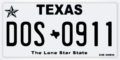 TX license plate DOS0911