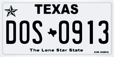 TX license plate DOS0913