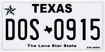 TX license plate DOS0915