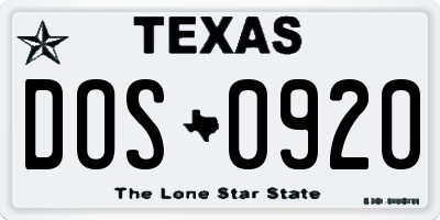 TX license plate DOS0920