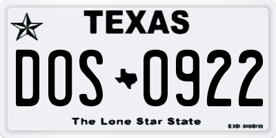 TX license plate DOS0922