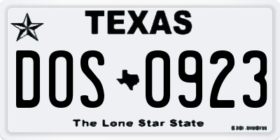 TX license plate DOS0923