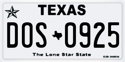 TX license plate DOS0925