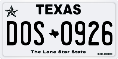 TX license plate DOS0926
