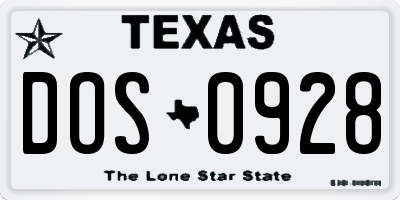 TX license plate DOS0928