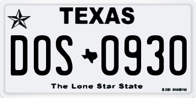 TX license plate DOS0930
