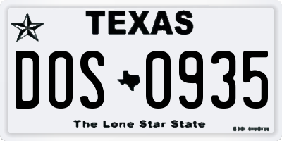 TX license plate DOS0935