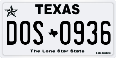 TX license plate DOS0936