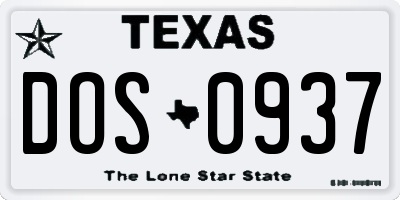 TX license plate DOS0937
