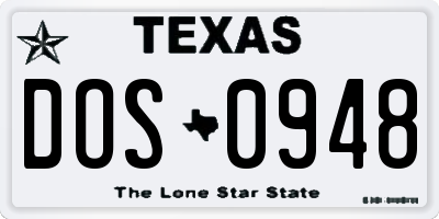 TX license plate DOS0948