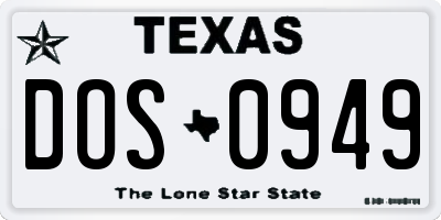 TX license plate DOS0949