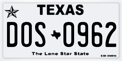 TX license plate DOS0962