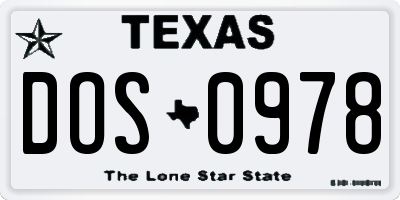 TX license plate DOS0978