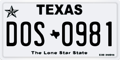 TX license plate DOS0981