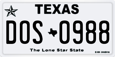TX license plate DOS0988