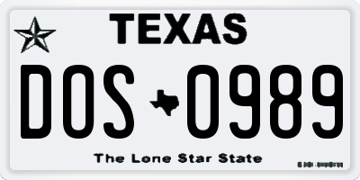 TX license plate DOS0989
