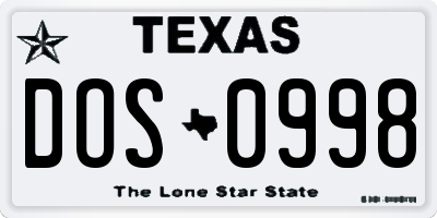 TX license plate DOS0998