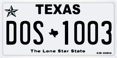 TX license plate DOS1003