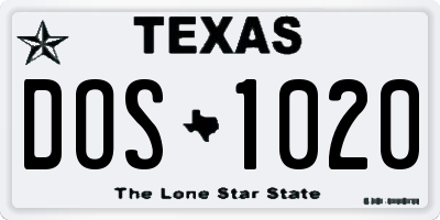 TX license plate DOS1020